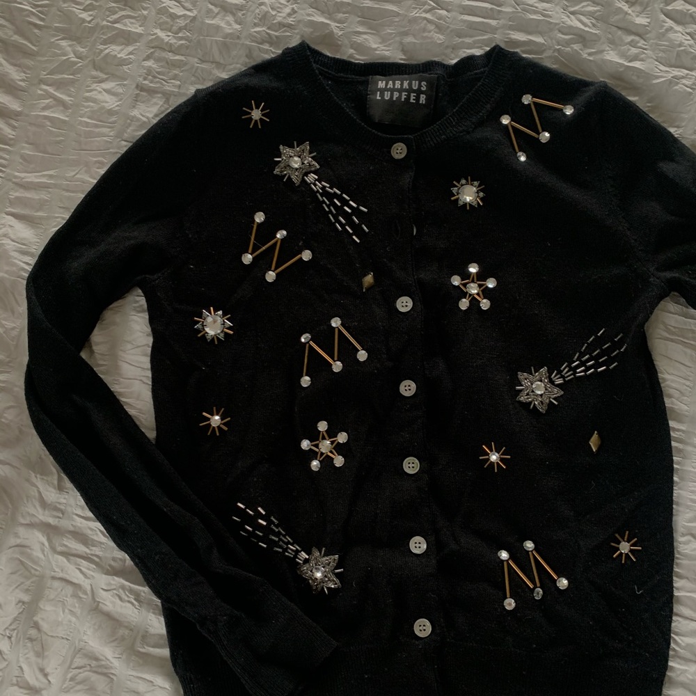 Markus lupfer Embellished Black Cardigan